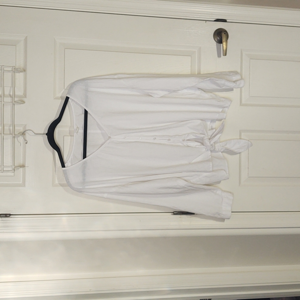 Caslon Button Down Tie Front Blouse Linen Blend 3X